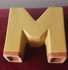 Ashland Ceramic Letter M Freestanding Decor, Beige/Brown Glossy Finish