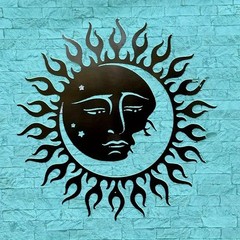Metal Sun Moon Wall Art Black Celestial Face Ironwork Home Office Decor Gift
