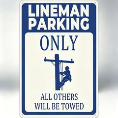 Metal Sign utility worker climbing pole sketch electrical depot interior walls