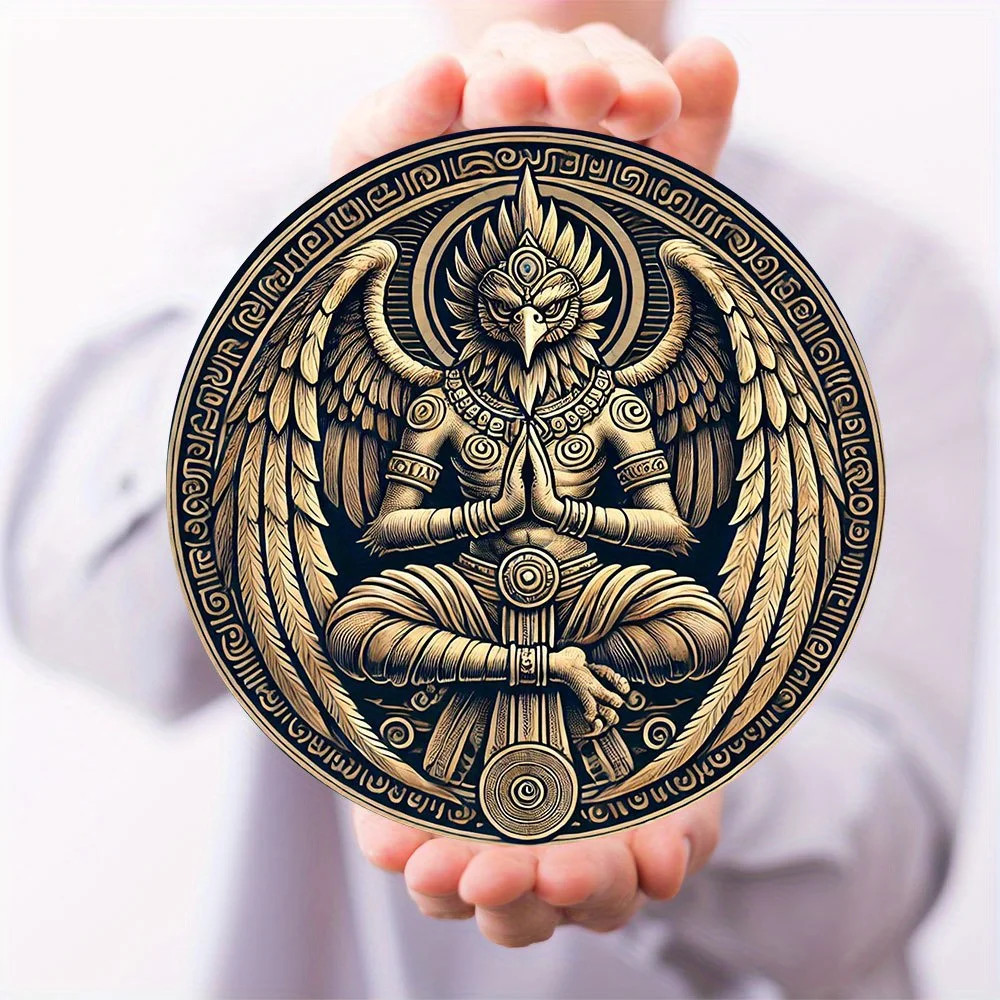Garuda Stone Etched Style Metal Wall Art Mythology Disc Sign 7.87 Inch