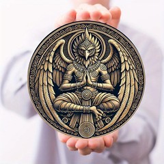 Garuda Stone Etched Style Metal Wall Art Mythology Disc Sign 7.87 Inch