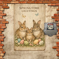 Easter Bunny Basket Iron Sign Spring Holiday Metal Plaque Home Wall Decor