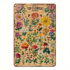 Vintage Botanical Tin Sign – Top Flowers For Bees Retro Nature Wall Decor