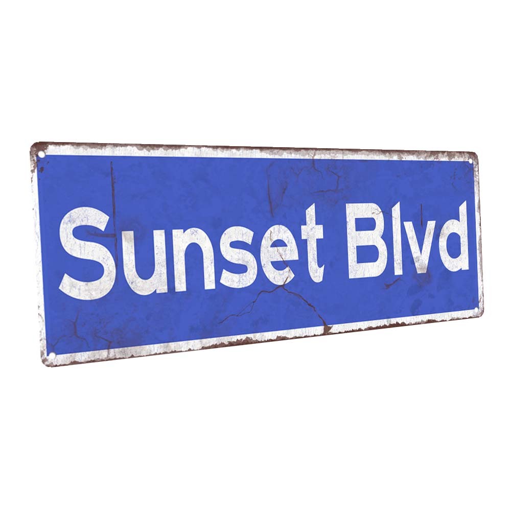 Blue Sunset Blvd. Metal Sign; Wall Decor for Home and Office
