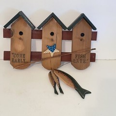 Wooden Come Early Fish Late Lake House Fishing Cabin Wall Hanging