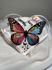 Acrylic Heart Shaped Sign Decor With Butterfly Inspirational