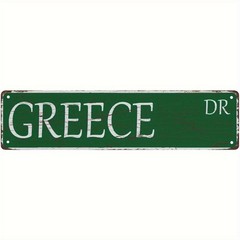 Greece Dr Vintage Metal Sign Green Street Style Travel Wall Art Hanging Decor