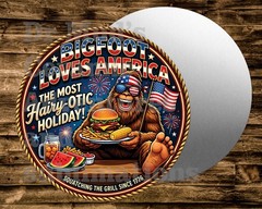 BIGFOOT LOVES AMERICA Round metal Sign Wreaths Crafts miniatures