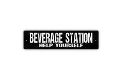 Beverage Station Help Yourself Sign | Metal Drink Station Wall Decor for Kitchen