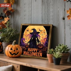 Halloween Witch Pumpkin Bat Full Moon Wooden Sign Gothic Fall Decor Party Gift