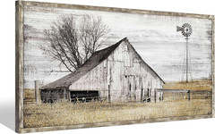 Barn Framed Wall Art Farmhouse: Rustic Farm Wood Picture Decor Large Windmill Co