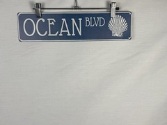 Navy Blue Ocean Blvd Sign with Seashell