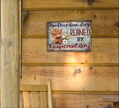 Cute Highland Cow Another Fine Day Ruined 9″ x 12″ Metal Wall Door Wreath SIGN
