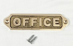 Solid Brass Office Door Sign Plaque 13cm | Screw Mount Plate | Vintage Look