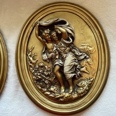 Vintage Decor 2 Wall Plaques Heavy Bronze Colored Painted Chalk Or Plaster Heavy
