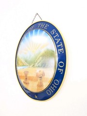 LARGE! 19″ State of Ohio Seal WALL HANGING Sign VINTAGE Metal Tin OFFICIAL
