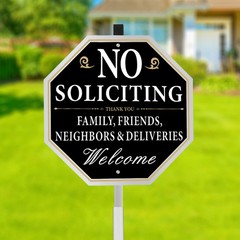 No Soliciting Sign for House 10×10 Inches Yard with 28 Inch Long Metal Stake