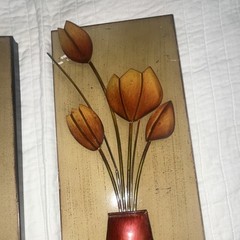 Set of Metal Floral Vase Wall Decor 3D Effect Rectangle vintage 1960’s artwork