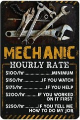 Tin Metal Signs For Vintage Decor Retro Vintage Sign Mechanic Hourly Rate Re