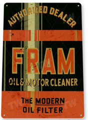 Fram Oil Metal Tin Sign – 8″ x 11″ Distressed Novelty Garage Man Cave Wall Decor