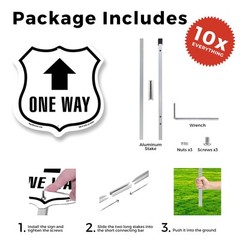 One Way Up Shield Shaped Sign With Stake Weather Resistant Crafted in the USA