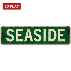 Vintage Metal Sign Aluminum Street Sign 18×4 Seaside Lettering Green White