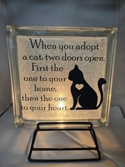 Custom Lit Decorative Solid Glass Block With Heartwarming Cat Adoption Message