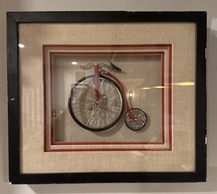 Black Metal/Glass Framed Shadow Box Red Metal Bicycle Wall Decor 17″ x 15″