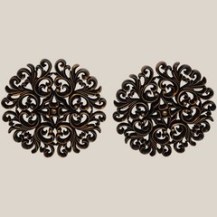 Ornate Scroll Wall Decor Set of 2 Round Medallion Plaques Bronze Tone 13”