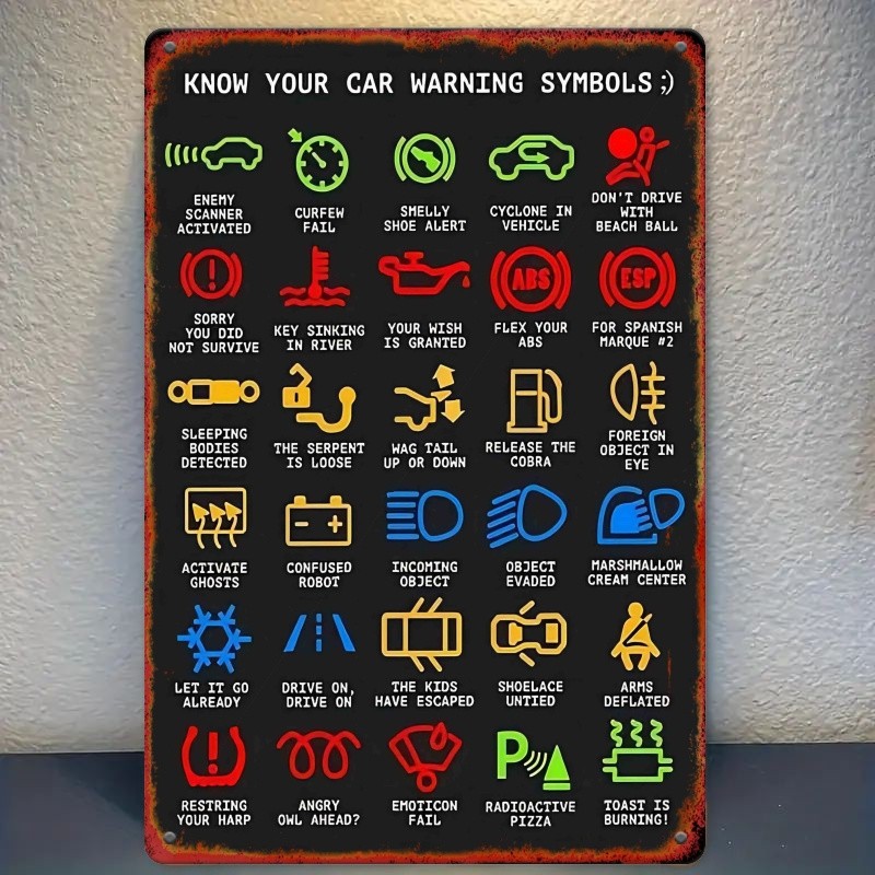 Funny Car Warning Symbols Vintage Metal Sign Garage Wall Decoration