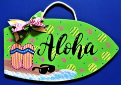 ALOHA SURFBOARD SIGN Pool Tiki Bar Deck Patio Hot Tub Backyard Wall Door Plaque
