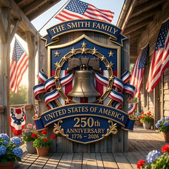 Personalized USA 250th Anniversary Decor, Custom Liberty Bell 1776-2026 Metal Si