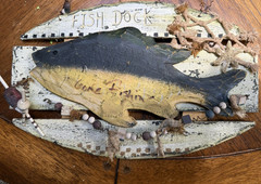 Rustic Distressed Wooden Fish Dock Hanging Sign Nautical Fishing Wall Decor
