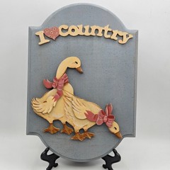 Vintage I Love Country Goose Wall Plaque Wooden Farmhouse Decor 14×10