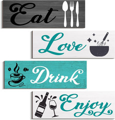 Kitchen Decor Dining Room Wall Art Rustic Wooden Hanging Teal Turquoise Kitchen