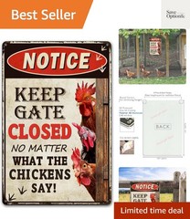 Humorous Chicken Coop Sign – ”Keep Gate Closed“ Decorative Metal Sign for Far…