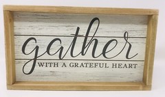 Wood Sign 12” X 7” Gather With A Grateful Heart Brown White Farmhouse Dining