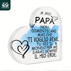 Italian Message Acrylic Heart Plaque Dad Gift Blue Watercolor Butterfly Decor