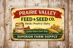 Vintage Feed & Seed Metal Sign 8×12 Farm Barn Wall Decor Rustic