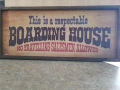 Vintage 1970s Wood Framed Fiberboard Sign Boarding House No Traveling Salesmen
