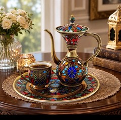 2D Flat Acrylic Luxury Arabic Tea Set Light Catcher, 2D Flat Acrylic Mosaic Plas