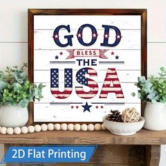 God Bless USA Wooden Plaque Patriotic 4th of July Rustic American Flag Decor