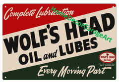 Wolf’s Head Oil & Lube Rectangle Shape Sign, Flat Metal Vintage Style Garage Art