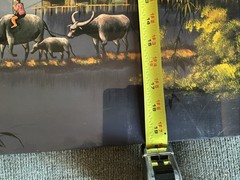 Vintage Vietnamese Lacquer Art Panel – Water Buffalo River Village Scene