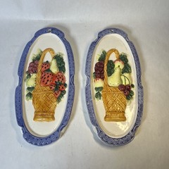 Vintage Ceramic Wall Hanging Kitchen Decor Fruit Baskets Grapes Pears Strawberry
