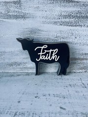 Faith Distressed Black Cow Farmhouse Shelf Sitter NEW
