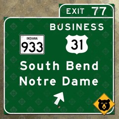 Indiana Toll Road South Bend Notre Dame highway exit sign interstate 80 90 12×12
