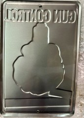 TIN SIGN 8×12 Gun Control Funny Warning Pistol Shoot Kill Target Aim Hands S8