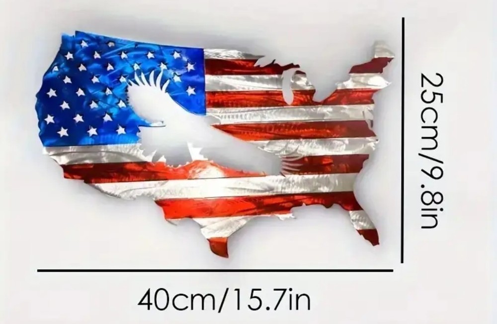 American Flag Painted USA Map With An Outline Of An Eagle. Metal Sign