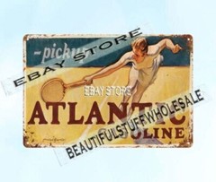 1930s tlantic Gasoline Tennis player McClelland Barclay art metal tin sign